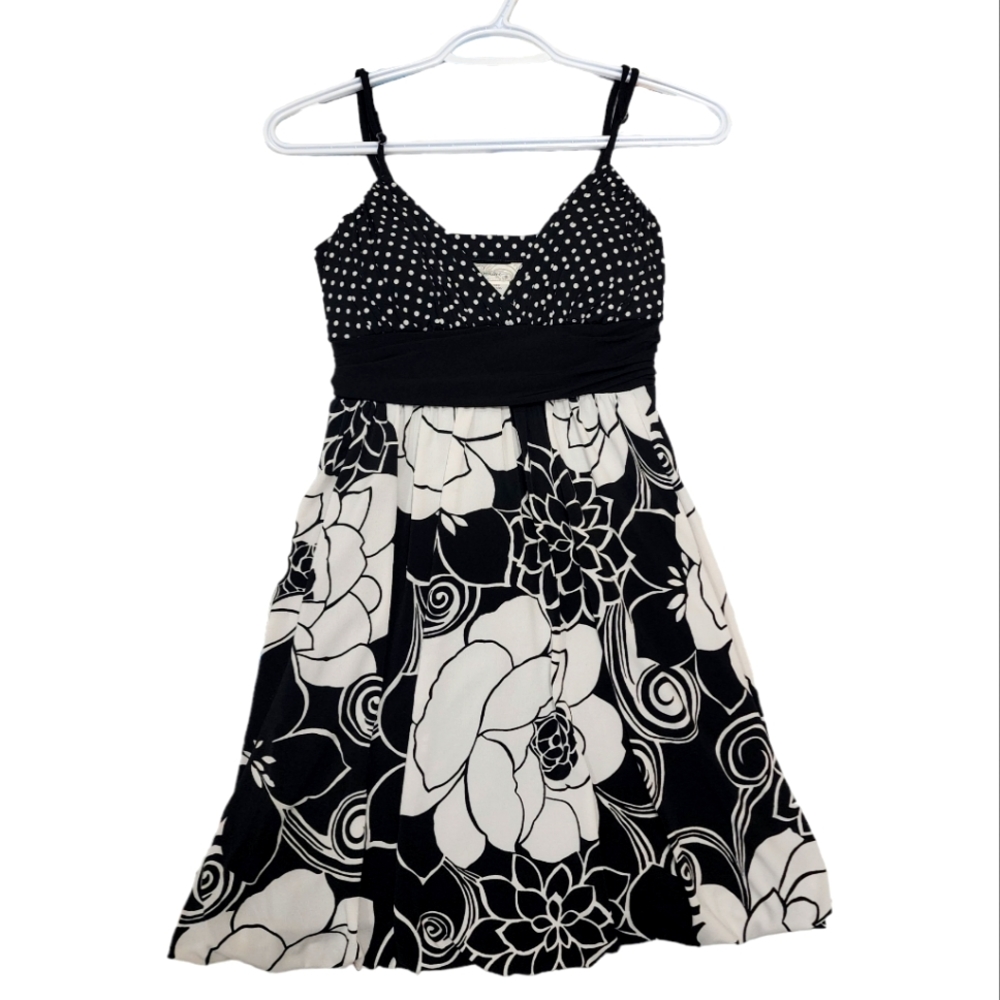 Womens Y2K Speechless Black & White Floral Pattern Mini Bubble Dress Size Small